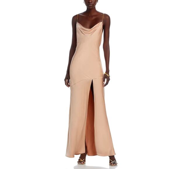 GENERATION LOVE WOMENS LARGE EVIE SATIN TERRACOTTA MAXI DRESS GOWN TINY FLAW - Picture 1 of 16